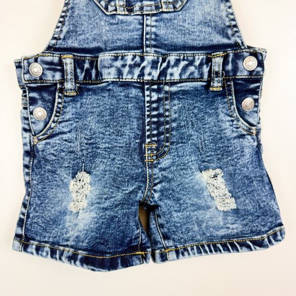 7 For All Mankind Girls Denim Shortalls Overalls Blue Distressed - 2T 2 - Picture 3 of 8